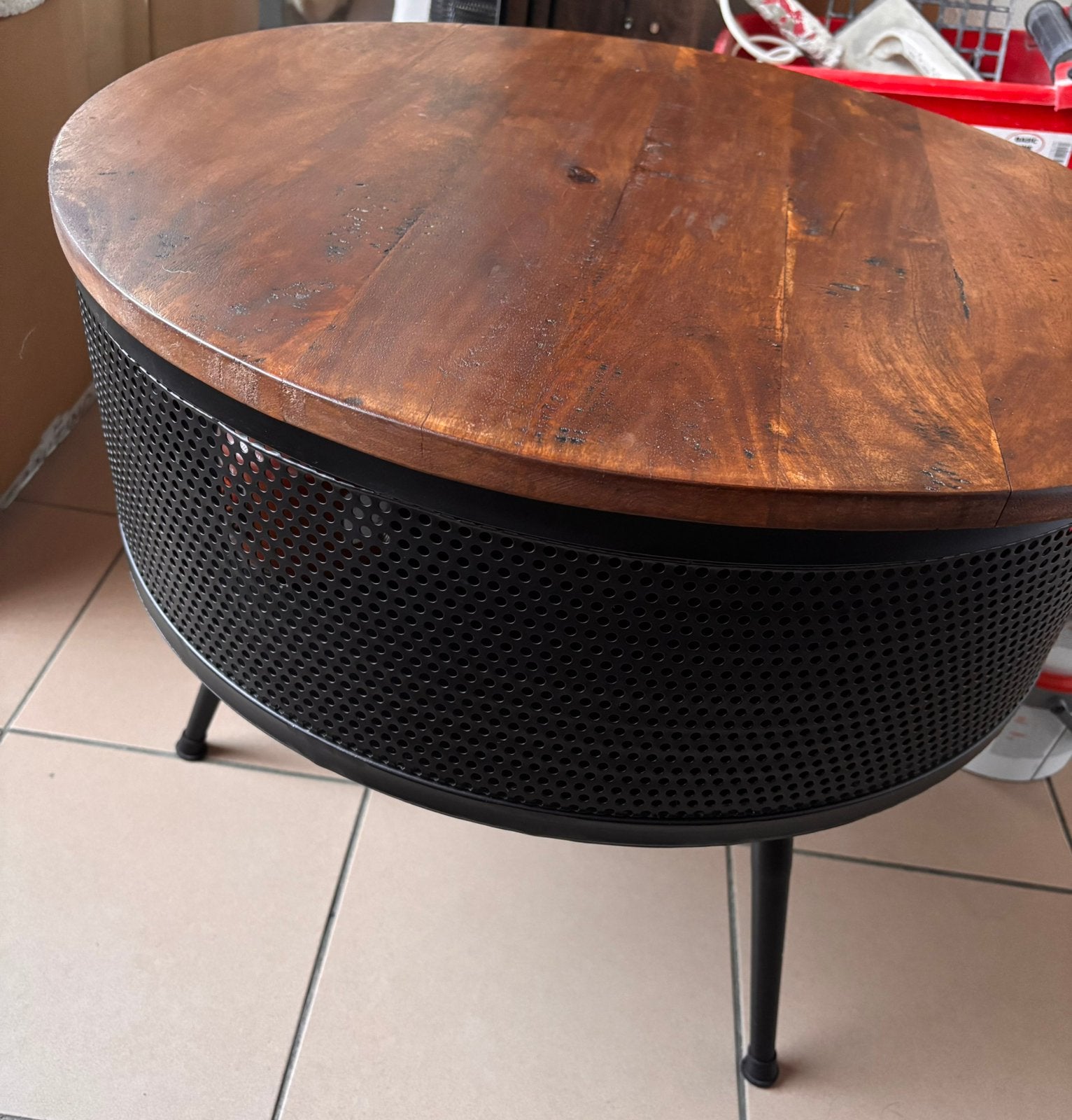 Aparte industriële salontafel, Ophalen, Zo goed als nieuw, Rond, 50 tot 100 cm