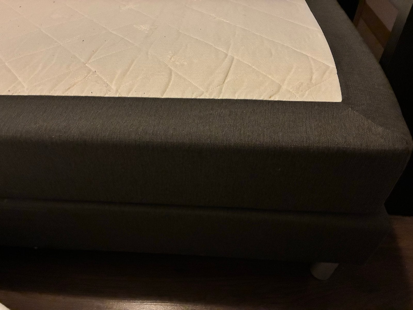 Donkergrijze Boxspring 140x200 cm met Hoofdbord, Ophalen, Gebruikt, Tweepersoons, 140 cm