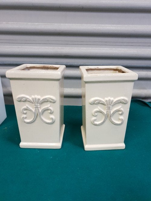 Bloempotten van aardewerk, wit, vierkant, met afbeelding, 2, Ophalen of Verzenden, 'T Olde Gre-j, Info@toldegrej.nl, Endepoelstraat 20f Didam
