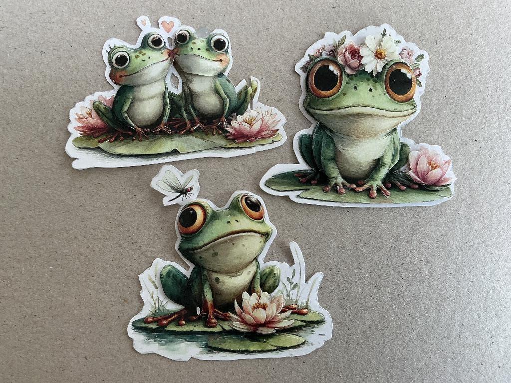 Setje 3 geknipte en geplakte 3D plaatjes (kikker), Ophalen of Verzenden, Nieuw, Overige thema's, Overige typen