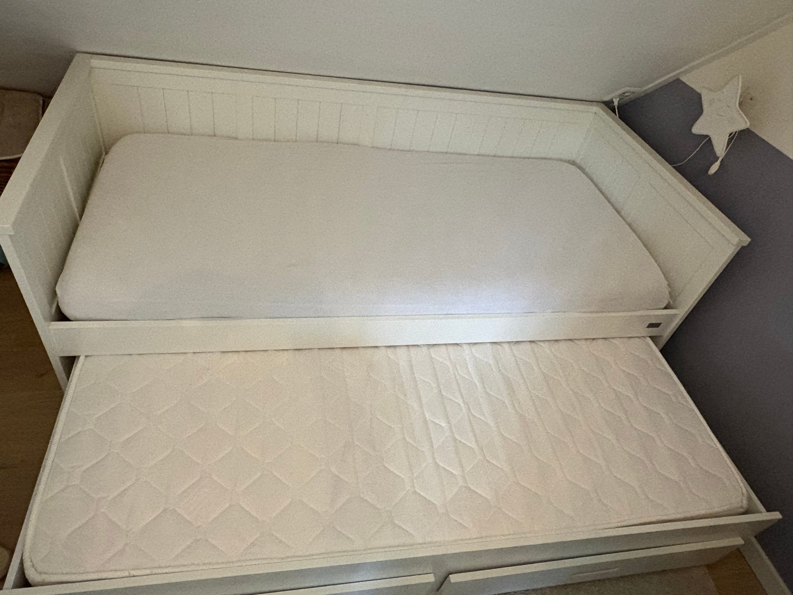 Uitschuifbaar bed met lades - Merk Coming, Ophalen, 90 cm, Wit, Tweepersoons