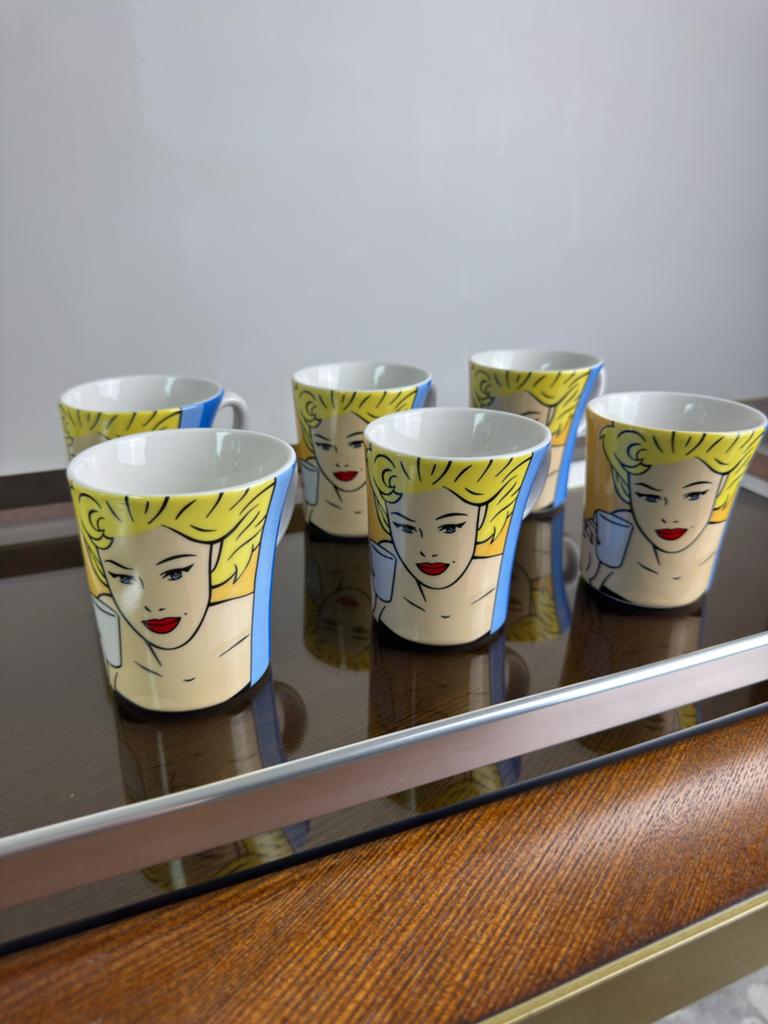 Vintage Pop Art Mokken Set van 6 designed by Luc Verschuuren, Ophalen of Verzenden, Porselein, Overige stijlen, Kop(pen) en/of Schotel(s)
