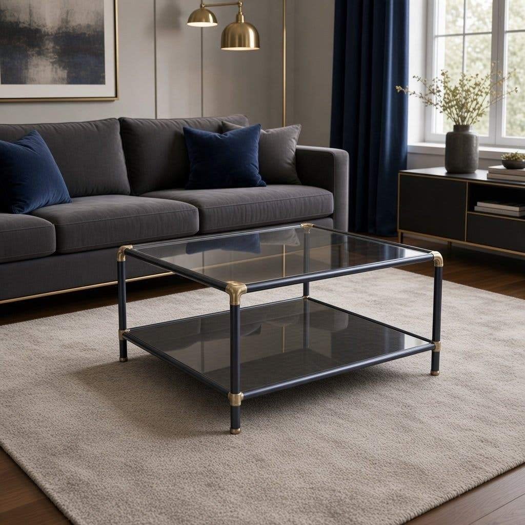 Vintage glazen salontafel / coffee table met fumé glas, Ophalen, 100 tot 150 cm, 50 tot 100 cm, Glas