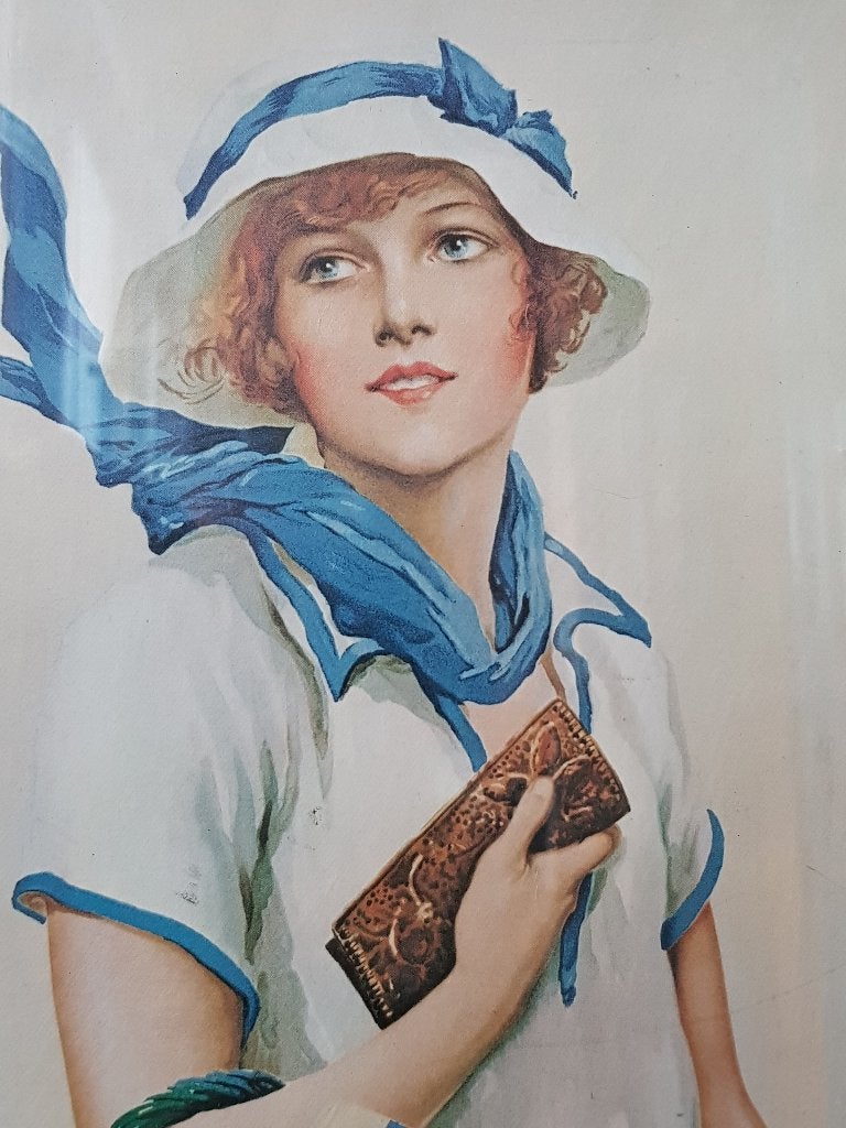 Mooie ingelijste vintage reclame prent van Blue Band 51,2 cm, Met glas, Ophalen of Verzenden, Portret en Figuren
