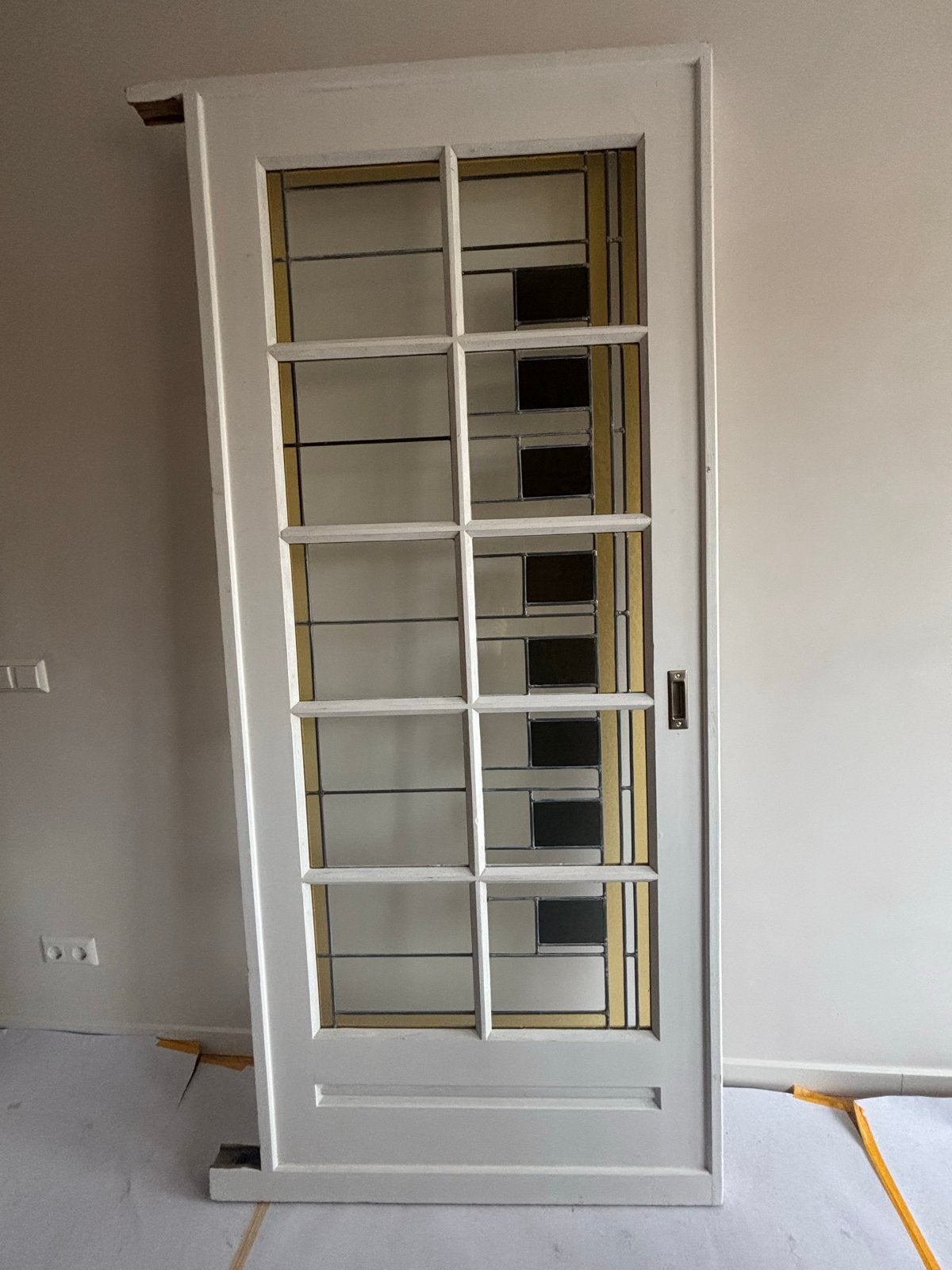 Binnendeur met glas in lood, 92x213 cm, Ophalen, Gebruikt, 80 tot 100 cm, 215 cm of meer