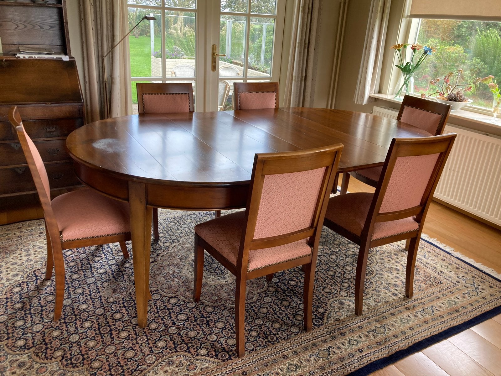 Uitschuifbare ovale eettafel met 6  stoelen - Good Housing, Ophalen, Gebruikt, 100 tot 150 cm, Klassiek