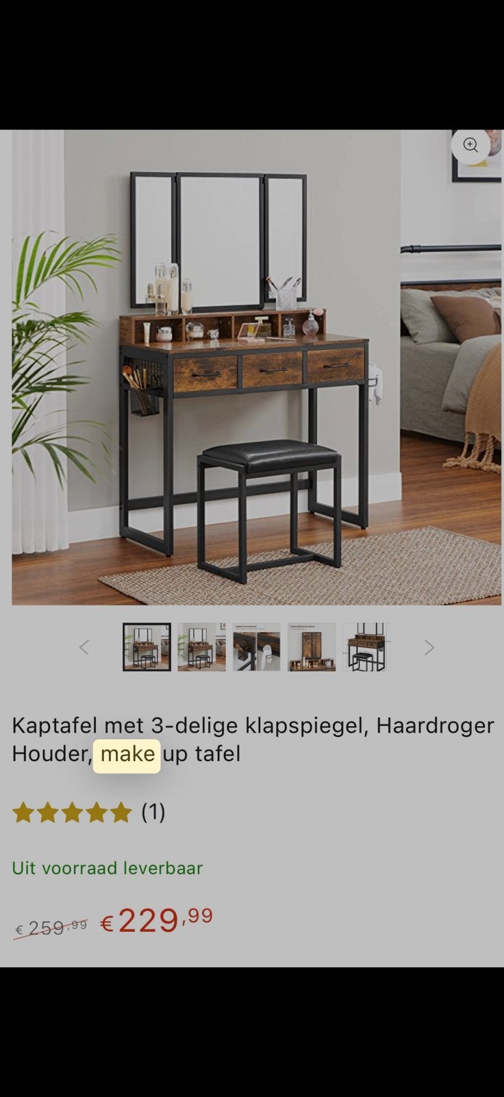 Make up / kap tafel met 3 delige spiegel en krukje zgan, Ophalen, Zo goed als nieuw, 50 tot 100 cm, Minder dan 100 cm
