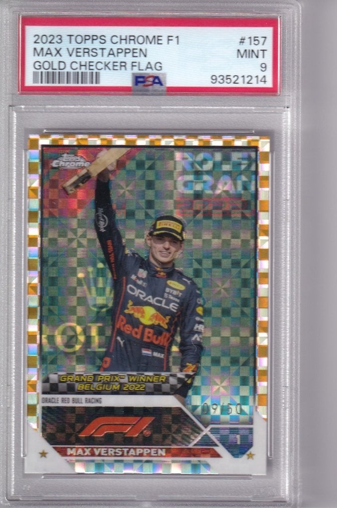 Max Verstappen Gold Checker Refractor #157 /50 PSA 9, Verzenden, Nieuw, Formule 1