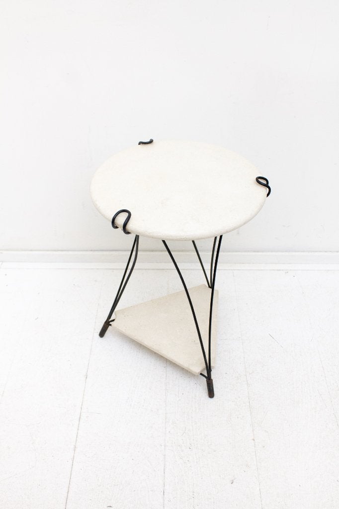 90’s Franse vintage bijzettafeltje met Hi-Macs bladen, Overige materialen, Minder dan 55 cm, Gebruikt, X
