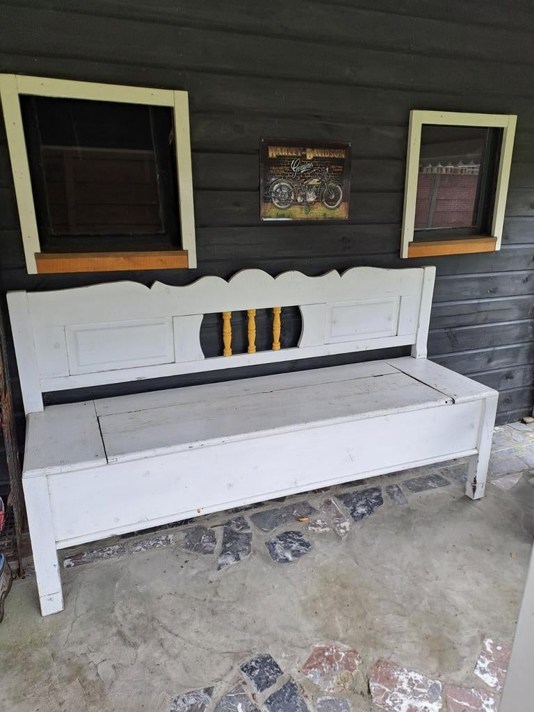 Brocante houten klepbank - opknapper met opbergruimte, Ophalen of Verzenden