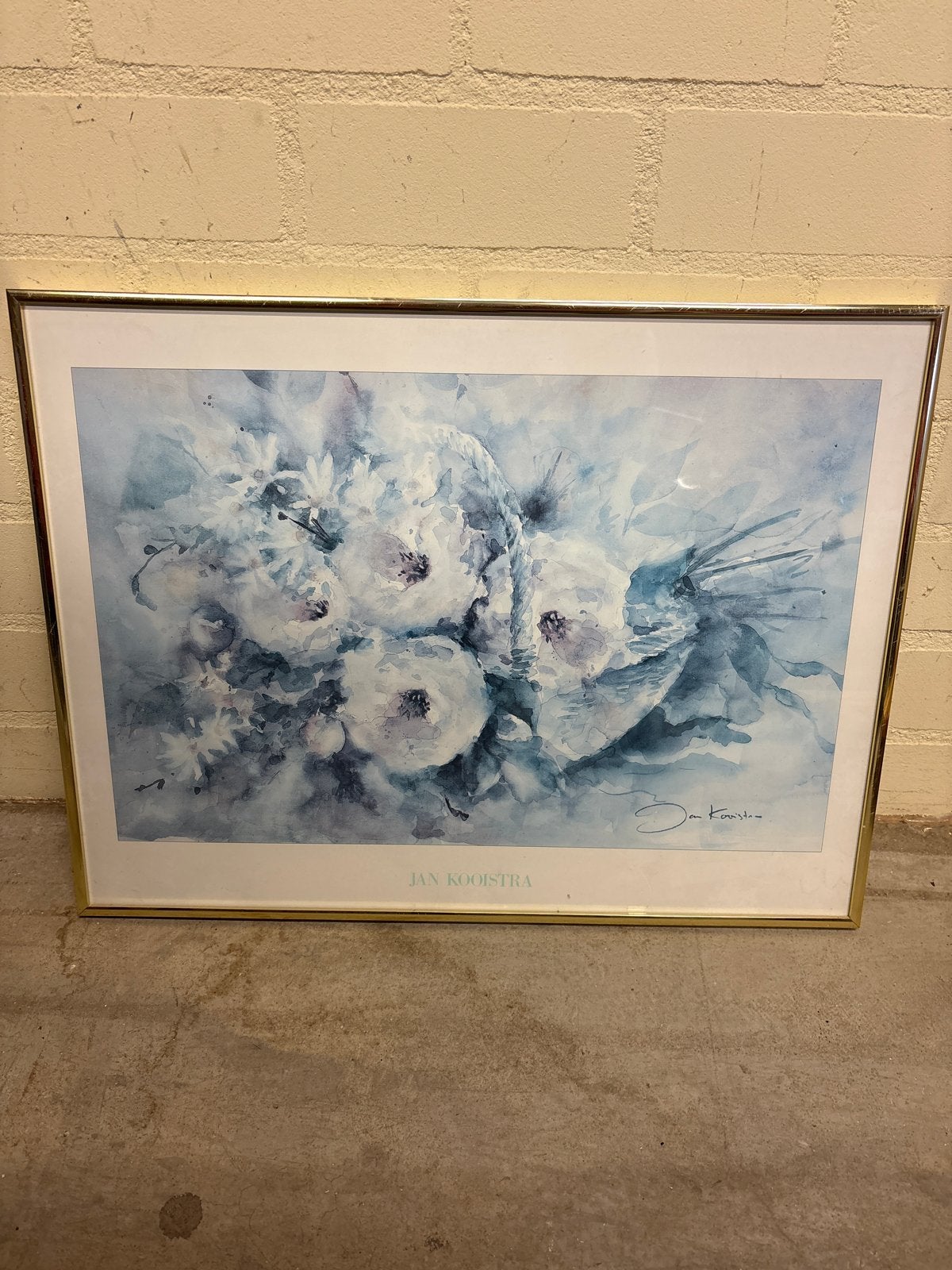 Aquarel van Jan Kooistra met messing lijst afm. 46 x 61 cm, Ophalen