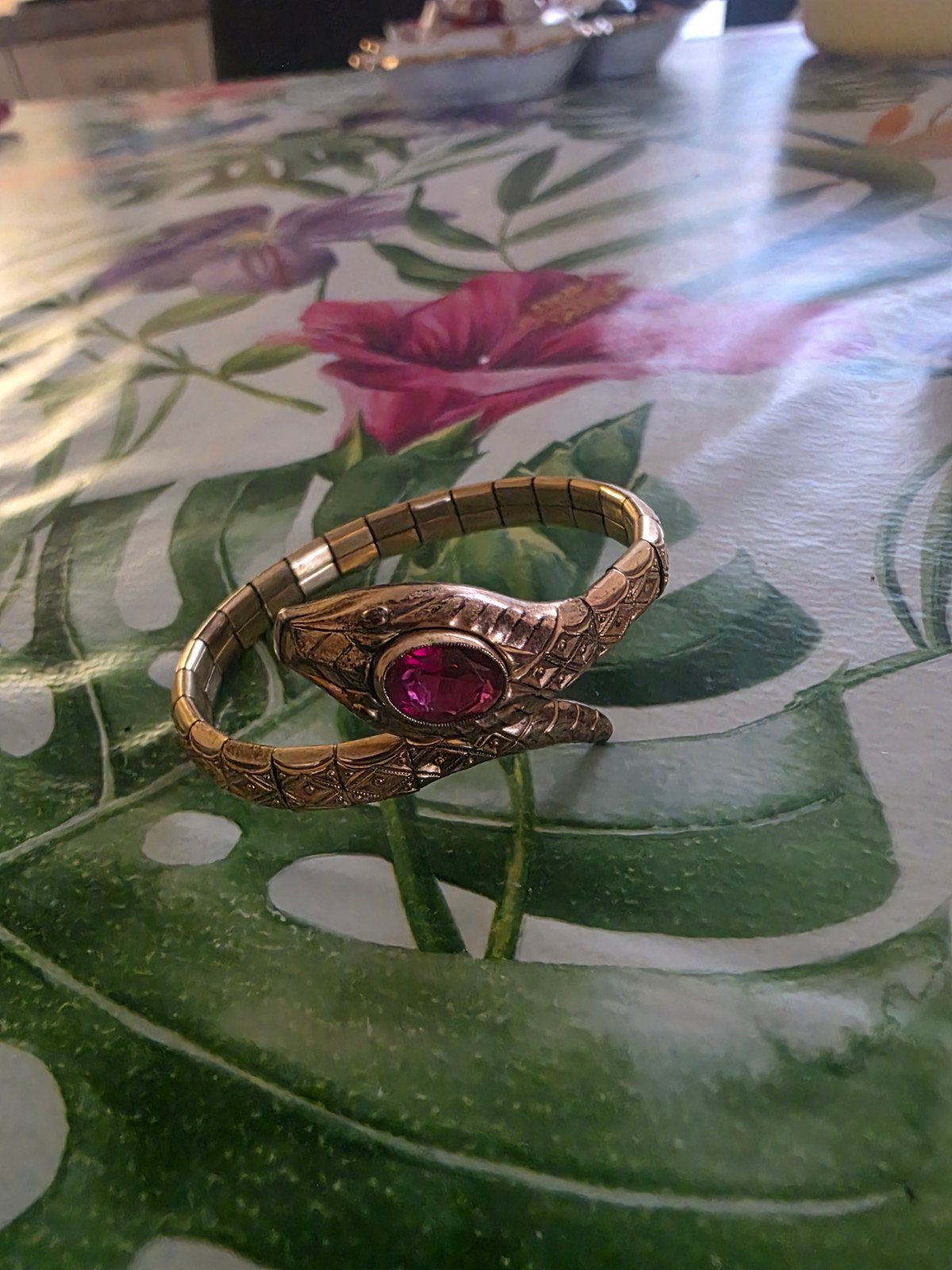 Vintage Andreas Daub Slangen Armband met Robijnrode Steen, Overige materialen, Gebruikt, Ophalen of Verzenden, Met edelsteen