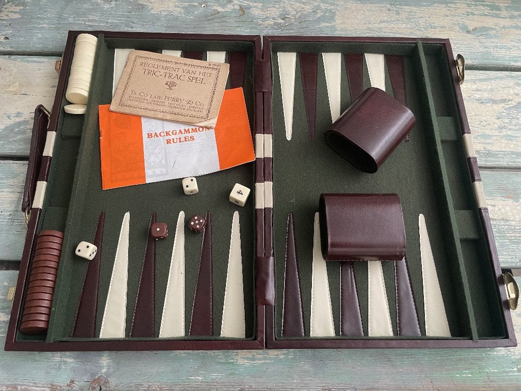 Backgammon - trick track - leren koffer, Een of twee spelers, Ophalen of Verzenden, Gebruikt