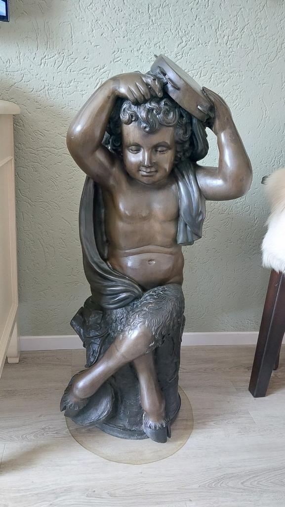 Exclusief bronzen beeld putti met bokkenpoten Gesigneerd, Ophalen