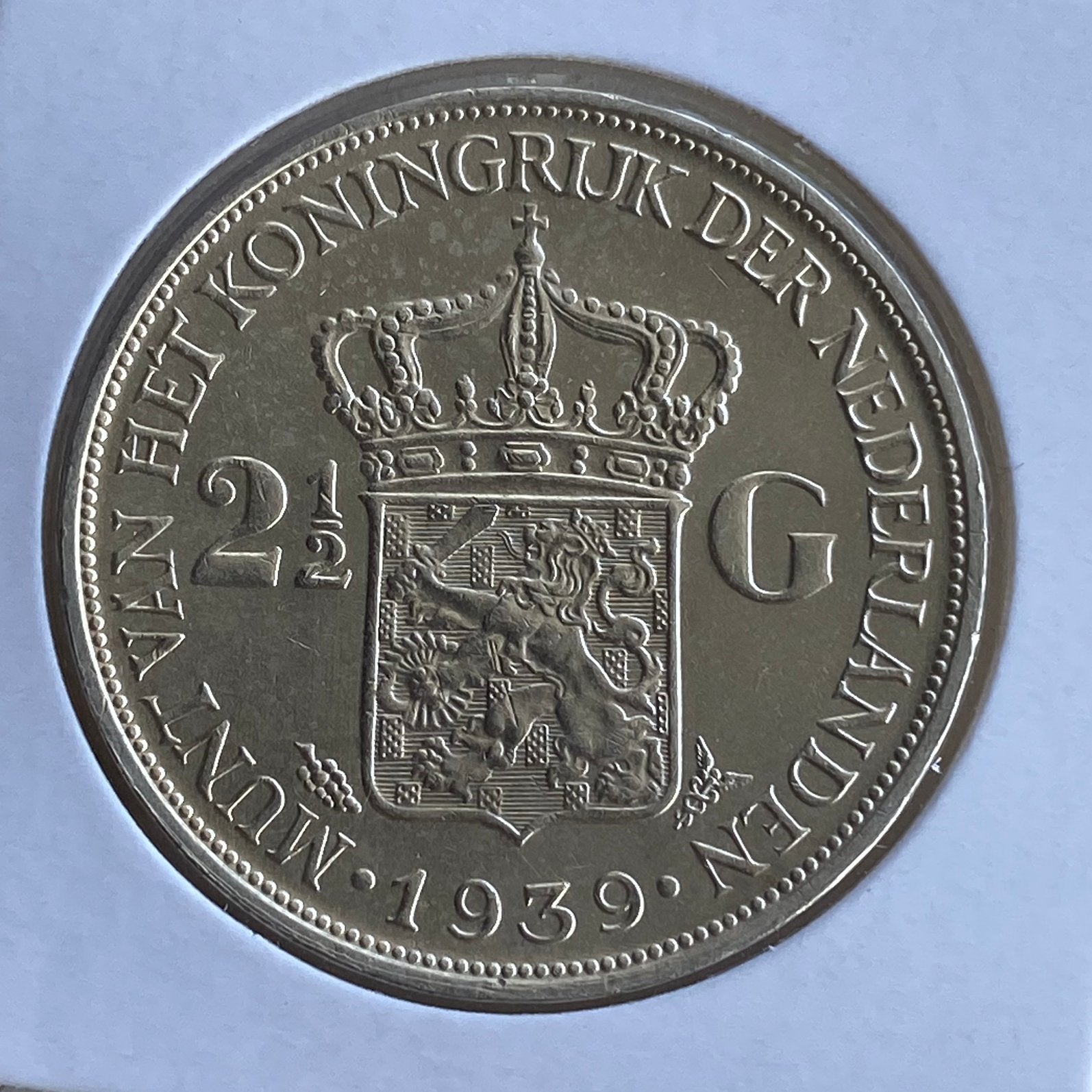 2,5 - 21/2 - 2.5 Gulden Zilver uit 1939 Nr1 van Wilhelmina, Verzenden, Zilver, Koningin Wilhelmina, Losse munt