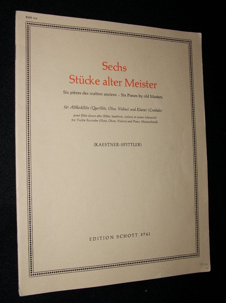 Sechs Stucke Alter Meister - Fur  Altblockflote Und Klavier, Gebruikt, Blokfluit, Klassiek, Ophalen of Verzenden
