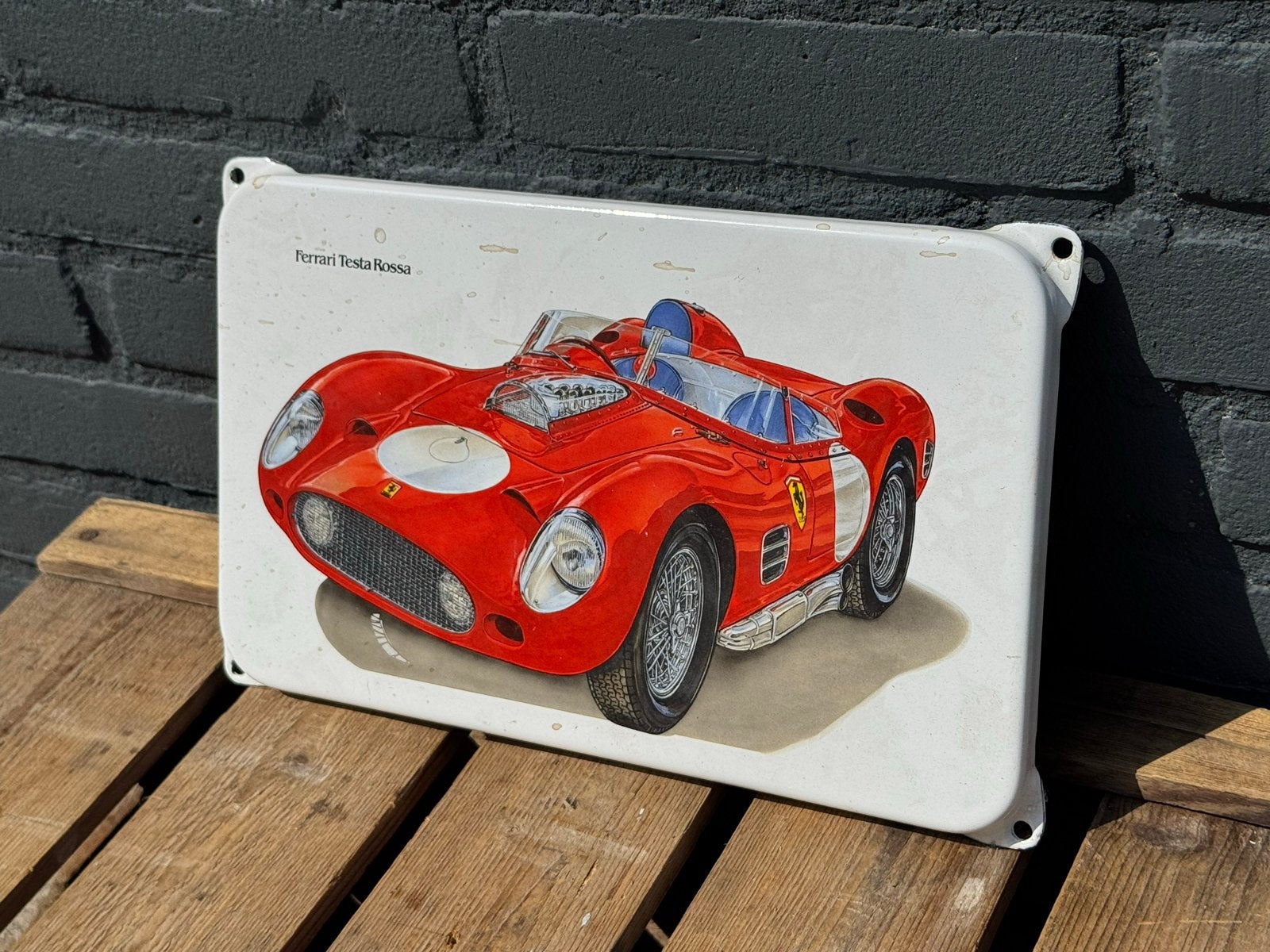 Vintage Ferrari Testa Rossa Emaille Reclamebord, Antiek en Kunst, Antiek | Emaille, Ophalen of Verzenden