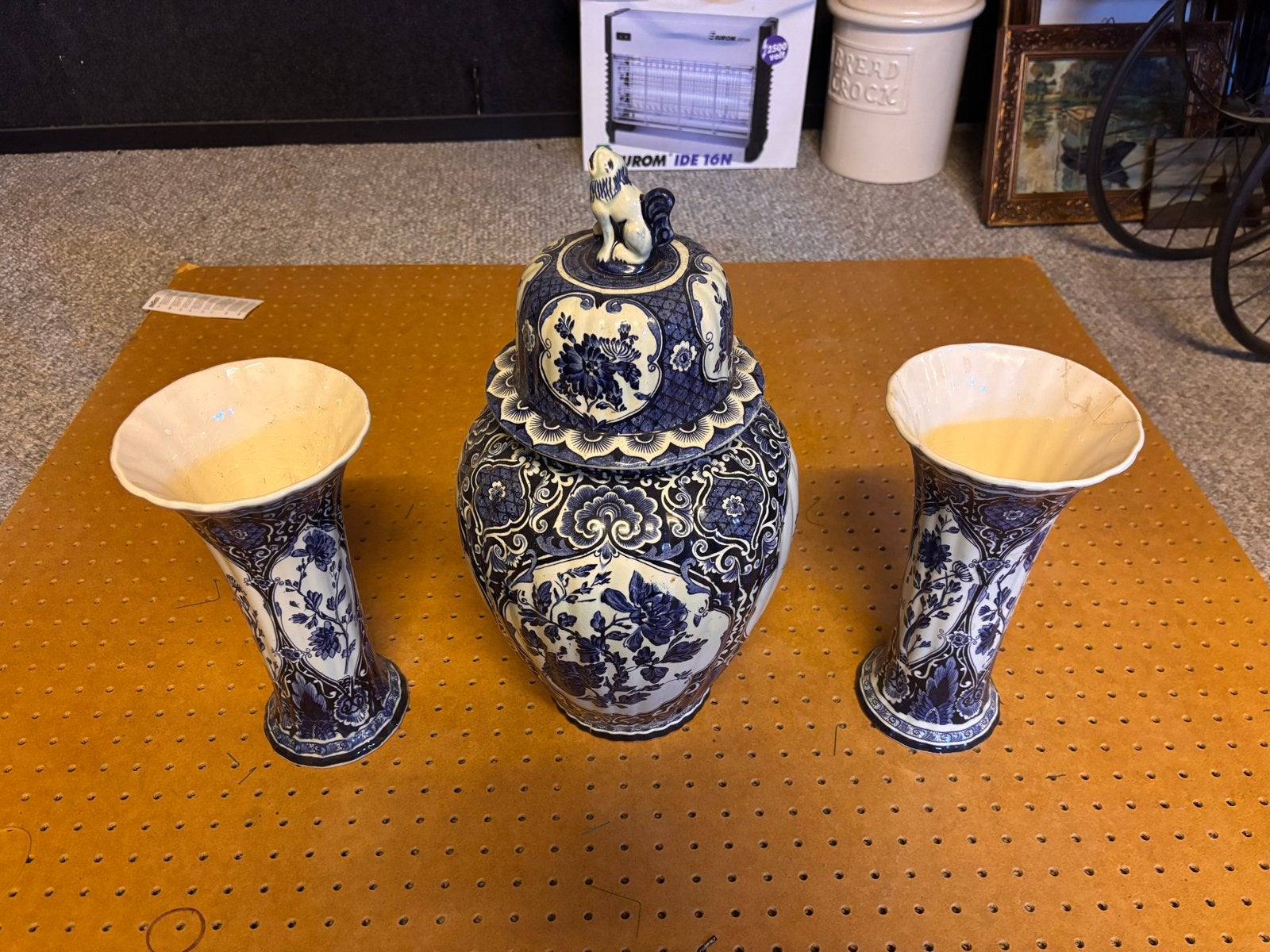 Delfts blauw replica vazen set - Grote pot en twee vazen, Ophalen