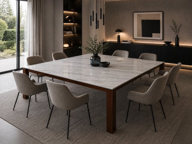 design eettafel met marmeren blad, Ophalen, Gebruikt, 200 cm of meer, Vijf personen of meer