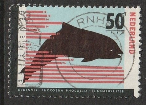 Nederland 1985 1338 Bedreigde dieren Bruinvis, Gest Arnhem, Ophalen of Verzenden, Na 1940, Gestempeld