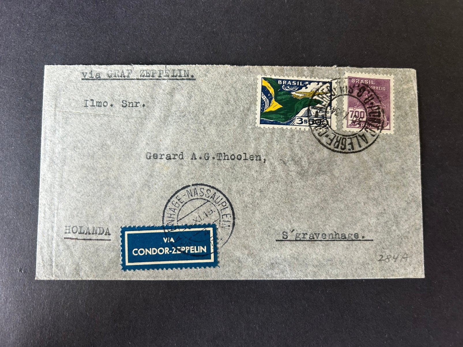 Zeldzame Envelop vervoerd met Graf Zeppelin naar Nederland, Ophalen of Verzenden, Gebruikt, Kaart, Foto of Prent