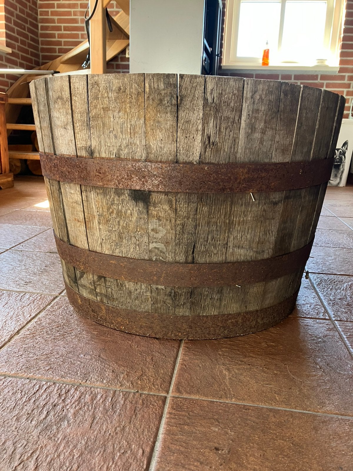 Whiskyvat plantenbak, Ophalen, Rond, Zo goed als nieuw, Plantenpot of Plantenbak