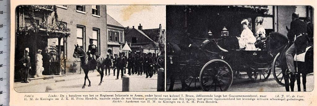 Leger 1907: Koningspaar bij 1e Regiment Infanterie te Assen, Verzenden, Voor 1940, Gebruikt, Overige onderwerpen