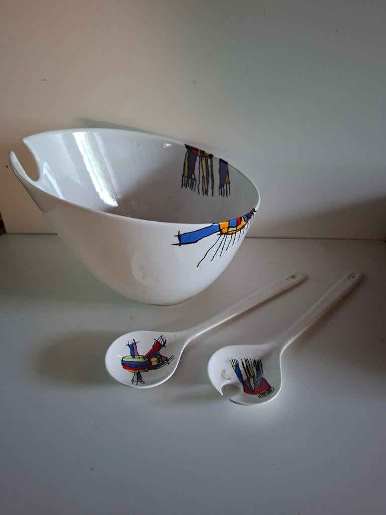 Yong Beast Design Saladeschaal met sla couvert., Huis en Inrichting, Keuken | Servies, Ophalen of Verzenden, Zo goed als nieuw