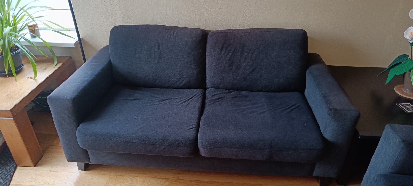 Donkerblauwe tweepersoonsbank - 170 cm breed, Gebruikt, 150 tot 200 cm, Tweepersoons, 75 tot 100 cm