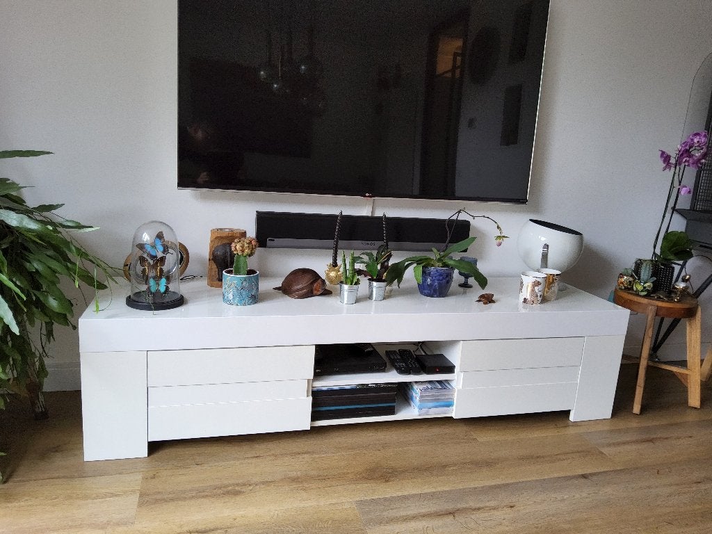 Tv meubel wit, Ophalen, Overige materialen, Gebruikt, 150 tot 200 cm