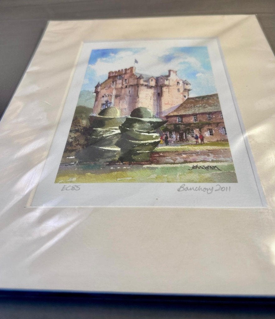 Vintage Art Print Aquarel Crathes Castle Schotland -, Ophalen of Verzenden, Print, Aquarel, Met kunstenaarsmerk