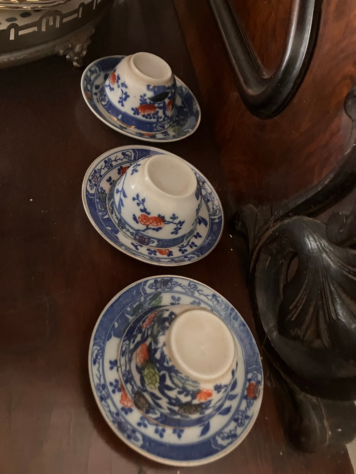 Set van 3 antieke Chinese theekopjes met schotels, Antiek en Kunst, Antiek | Servies los, Ophalen