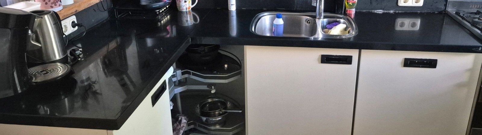 hardstenen aanrechtblad met spoelbak, Ophalen, Enkelwandige keuken
