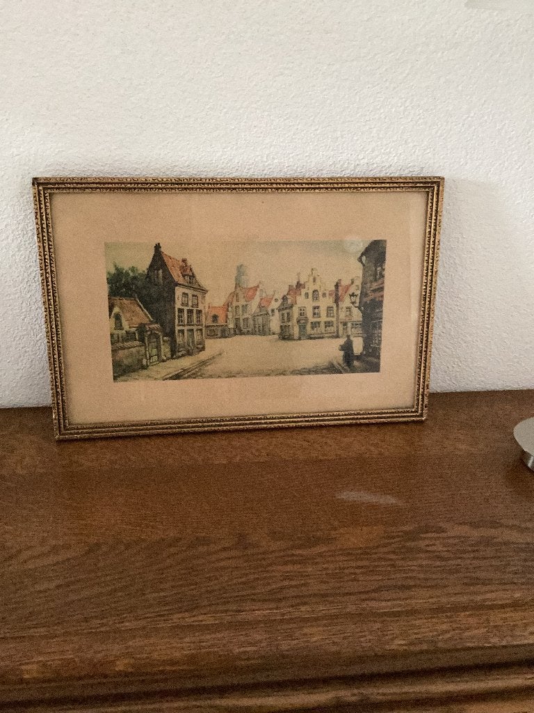 Schilderij prent van Anton Pieck, Ophalen, Gebruikt, Gebouw, Voor 1940