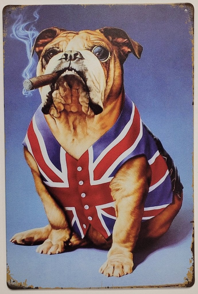 Engelse Bulldog met sigaar reclamebord van metaal wandbord, Info@deconoord.nl, Deco Noord, Nieuw, Ophalen of Verzenden