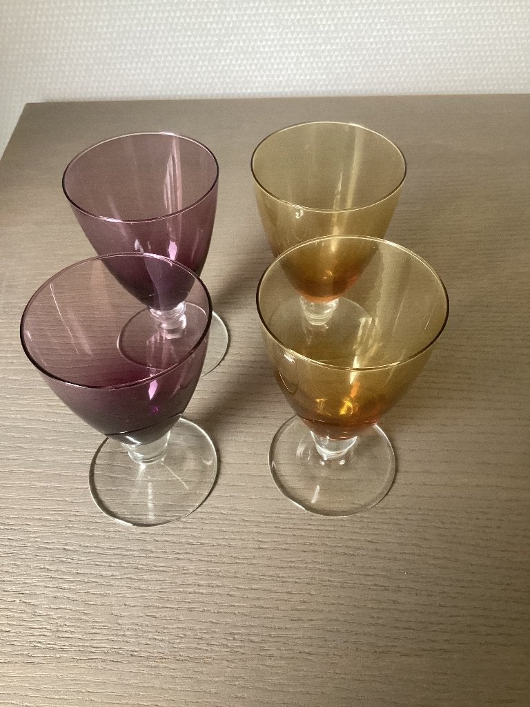 4x Vintage gekleurde glazen, Max Verboeket Carnaval, Antiek en Kunst, Ophalen of Verzenden