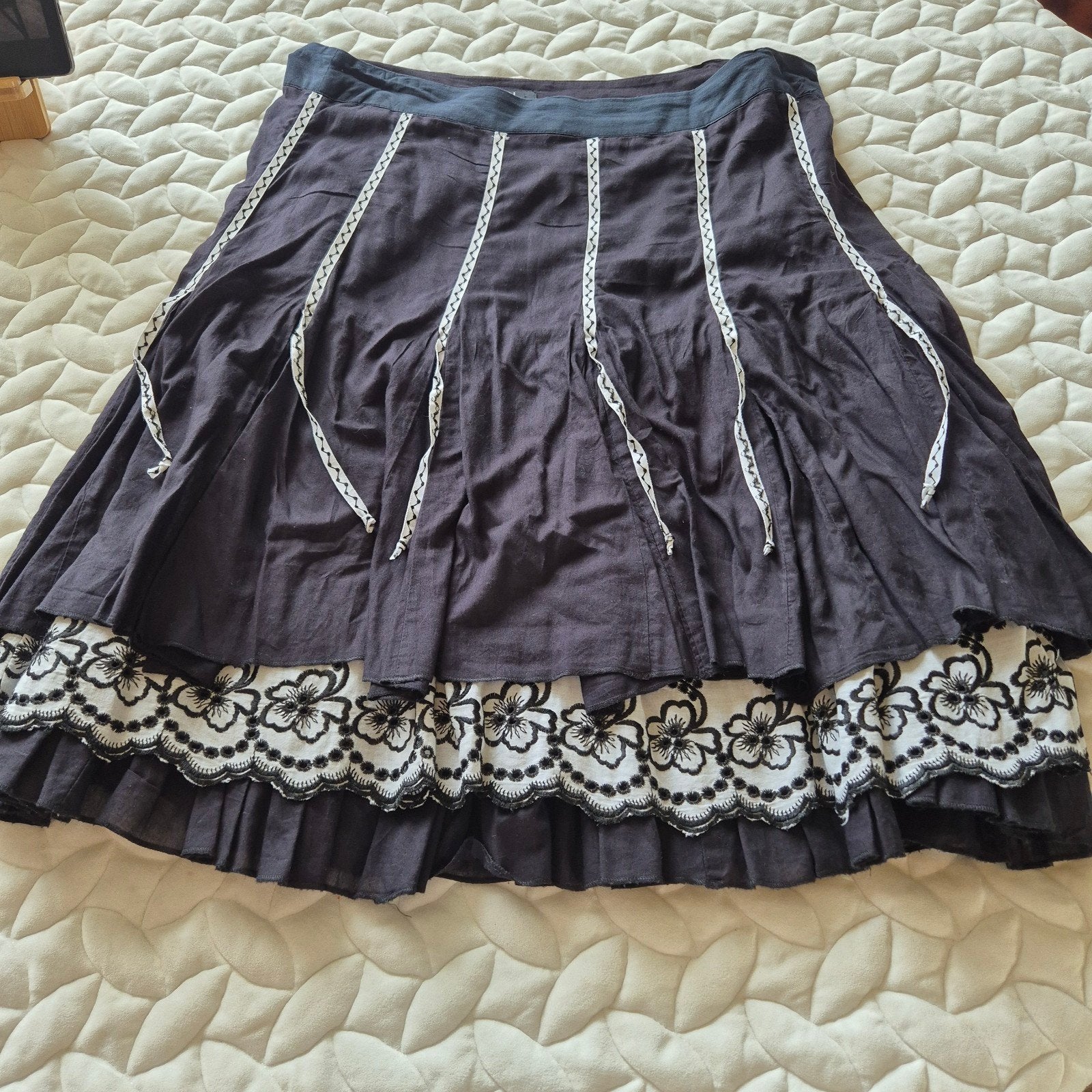 Vintage Didi Y2K Rok met Bloemenkant en Sierlinten - Maat L, Kleding | Dames, Wit, Maat 42/44 (L), Didi, Ophalen of Verzenden