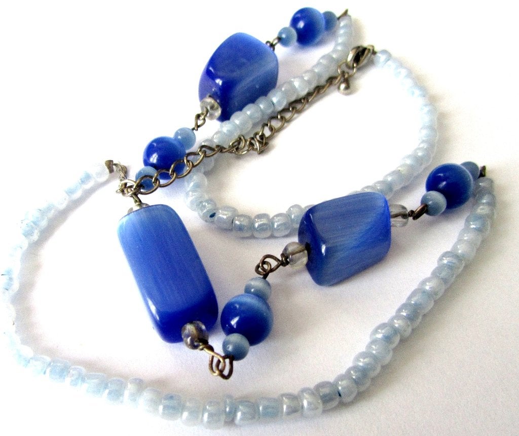 Mooie ketting met prachtige Tsjechische glaskralen Kattenoog, Verzenden, Zo goed als nieuw, Steen of Mineraal