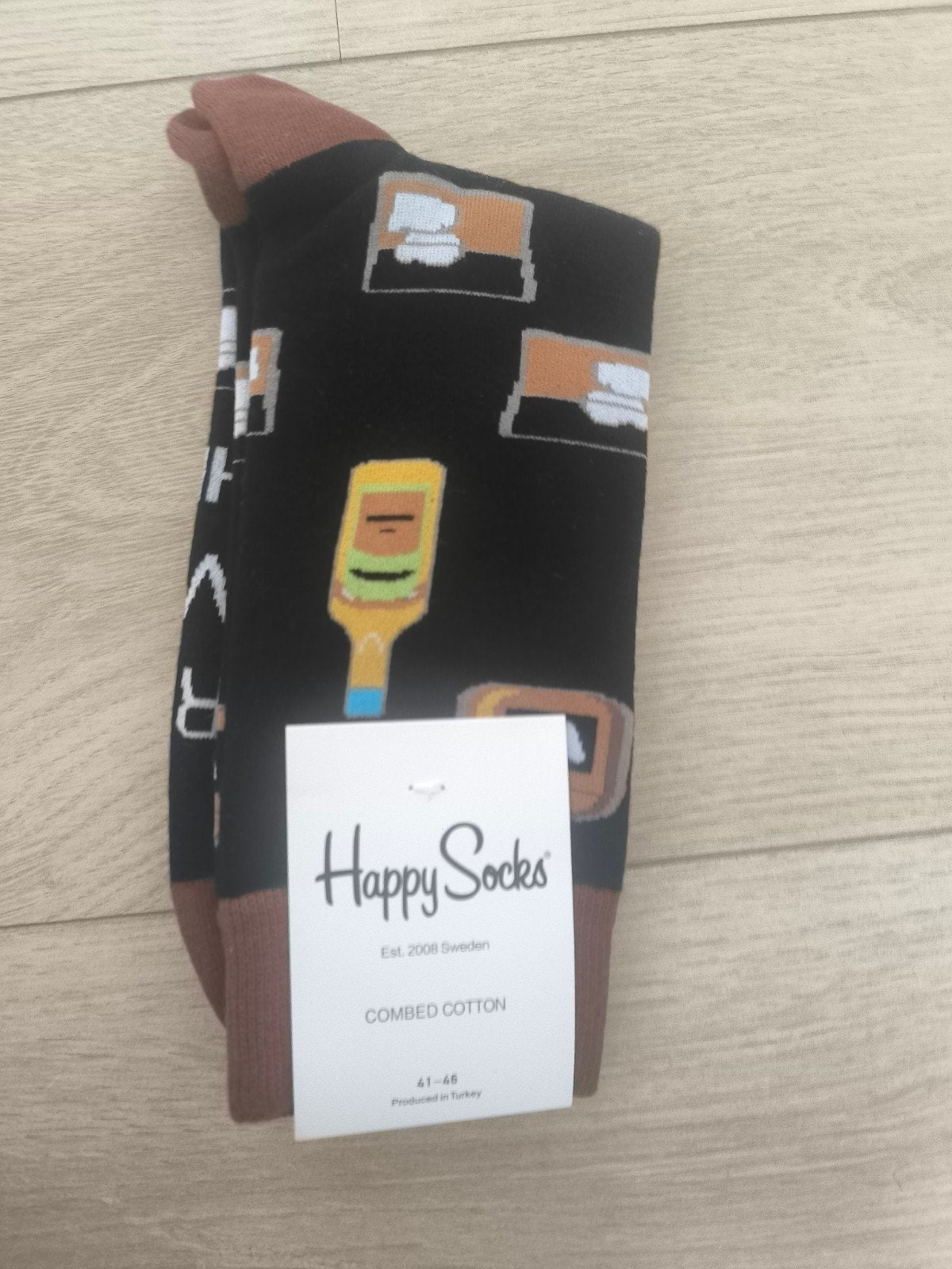 Happy Socks met bier- en whiskyprint - Maat 43-46, Verzenden, Zwart, Happy Socks, Nieuw