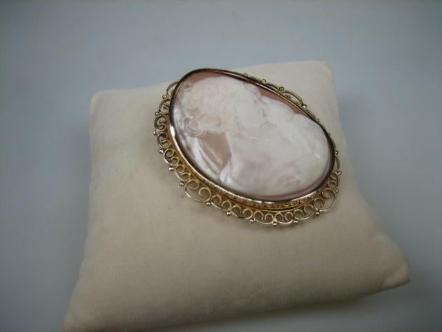 Antieke gouden 14 Karaat Camee Broche uit ca. 1906, Sieraden, Tassen en Uiterlijk, Antieke sieraden, Verzenden, Goud, Broche
