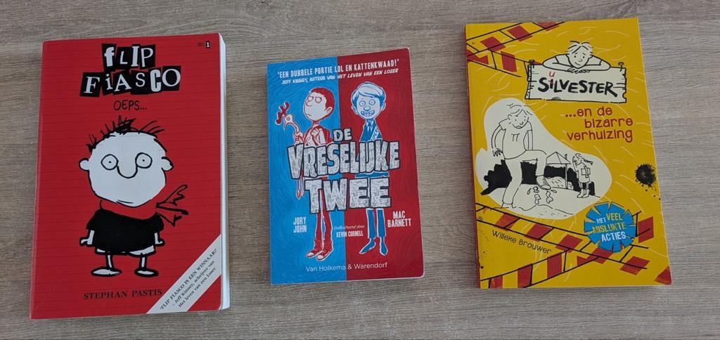 Kinderboeken: Flip Fiasco, De Vreselijke Twee, Silvester, Ophalen of Verzenden, Gelezen, Stephan Pastis, Jory John, Mac Barnett, Willeke Brouwer