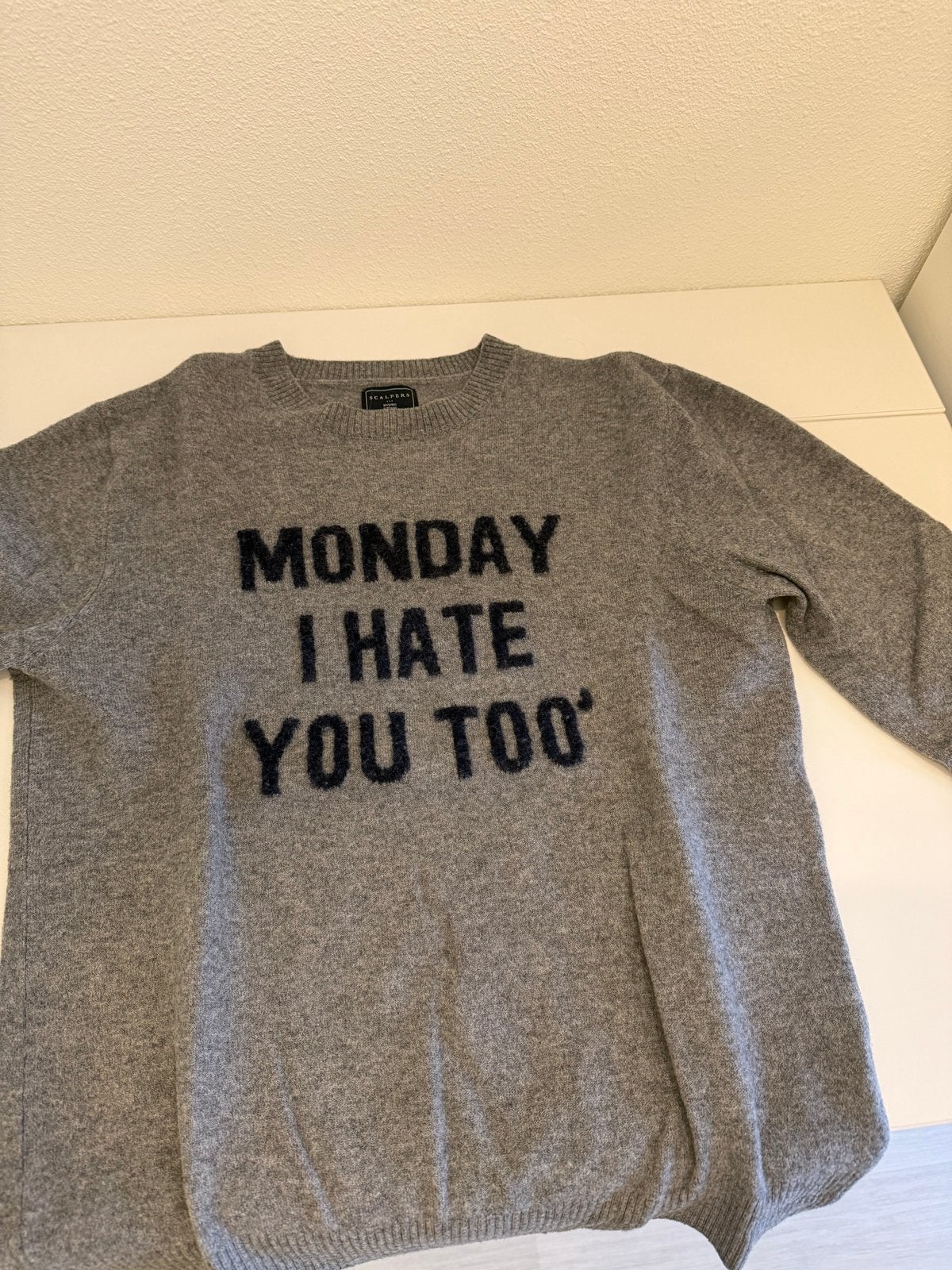 Scalpers trui 'Monday I Hate You Too' - Maat M, Ophalen of Verzenden, Zo goed als nieuw, Maat 38/40 (M), Grijs