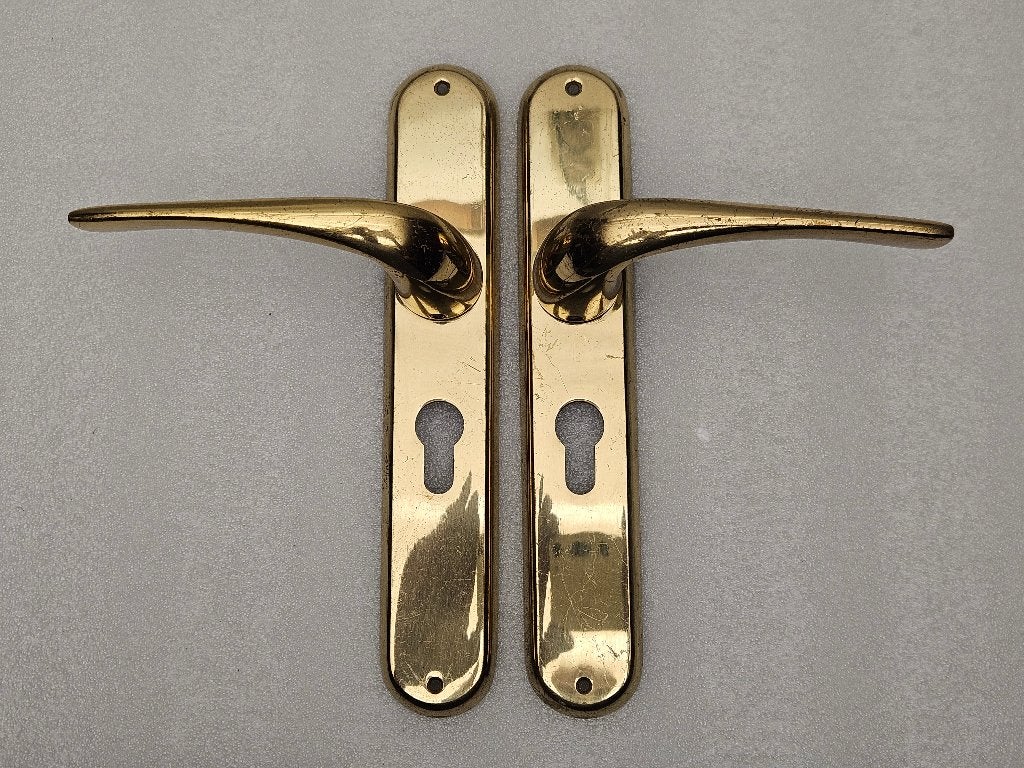 Setje vintage Geelkoperen cilinderslot Deurbeslag set nr.16, Ophalen of Verzenden