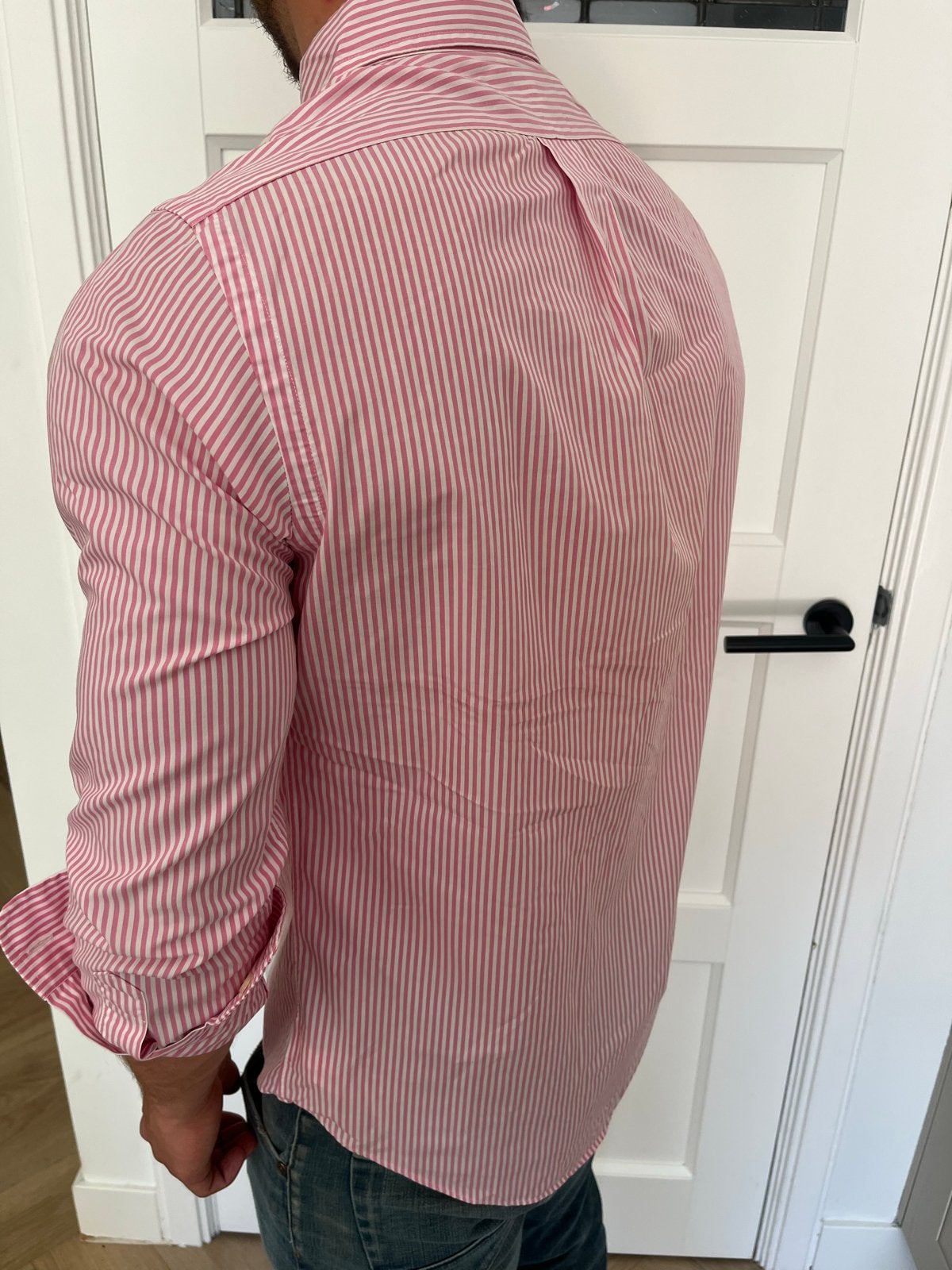 Ralph Lauren overhemd - Roze/Wit gestreept, Ophalen of Verzenden, Zo goed als nieuw, Roze, Halswijdte 39/40 (M)
