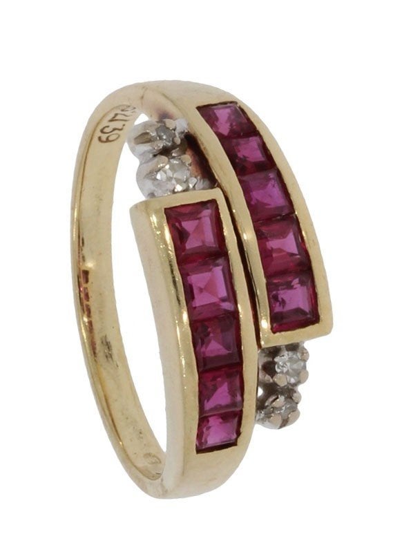 Robijnen diamanten fraaie 14k gouden ring dame briljant luxe, Voordeelsieraden, Ophalen of Verzenden, Zo goed als nieuw, 17 tot 18