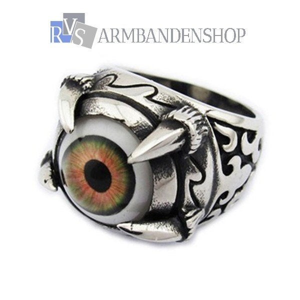 Rvs oog van Satan ring Steel Eye of Satan ring Biker staal, Sieraden, Tassen en Uiterlijk, Ringen, 20 of groter, Heer, Nieuw, Zilver