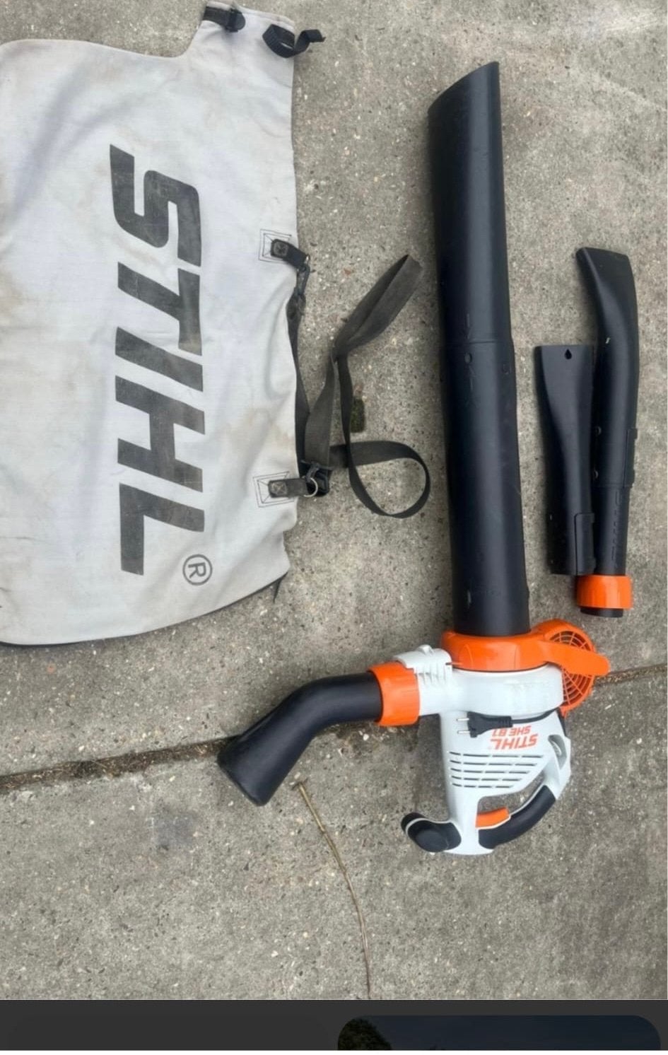 Stihl SHE 81 Elektrische Bladblazer/Bladzuiger met Opvangzak, Tuin en Terras, Bladblazers, Ophalen, Gebruikt, Handgedragen, Met opvangzak