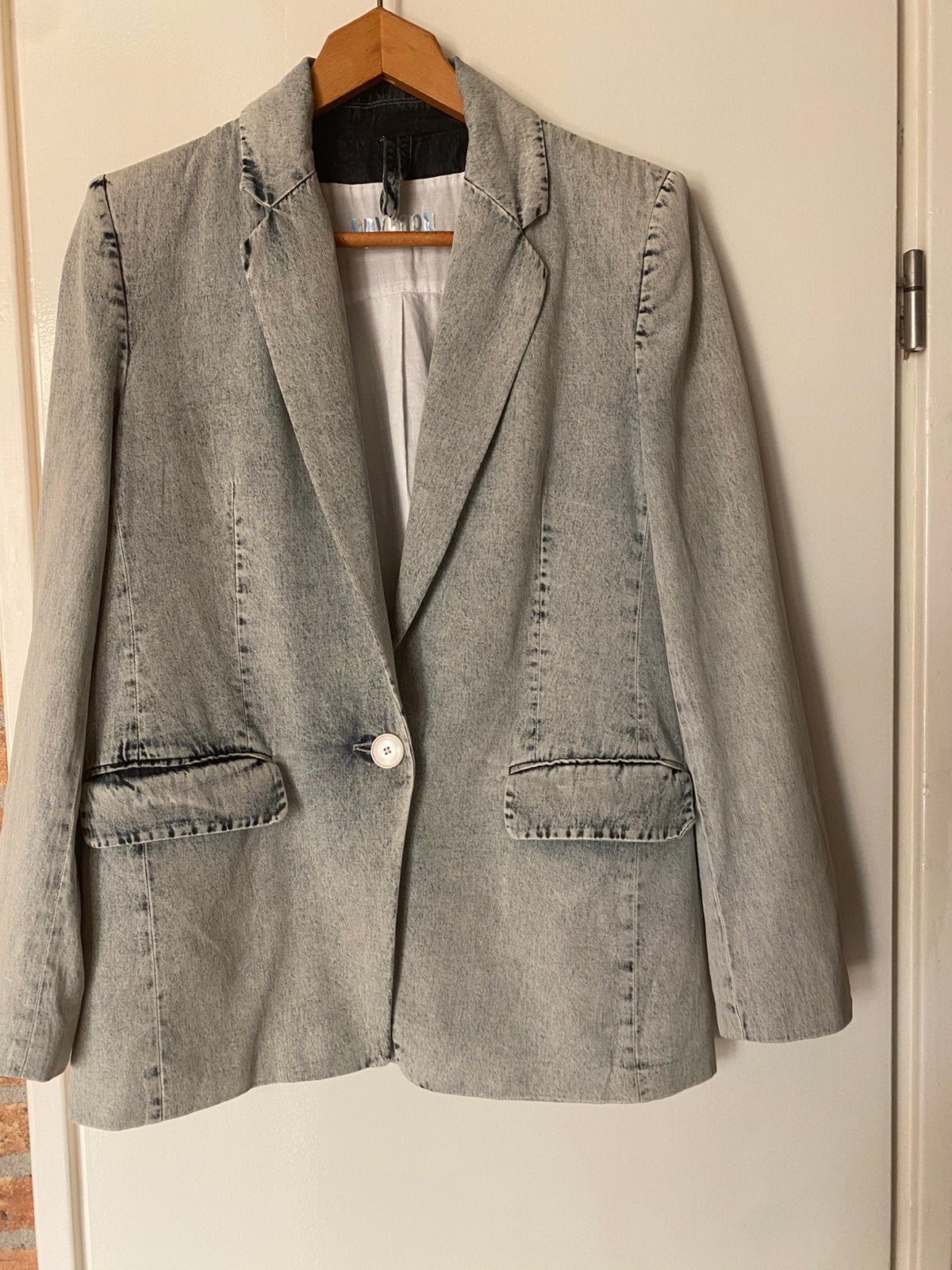 Prachtige  gewassen denim blazer van Drykorn maat 40, Ophalen of Verzenden, Zo goed als nieuw, Maat 38/40 (M), Blauw