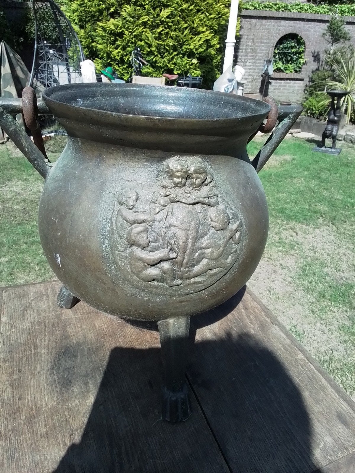 15706) antieke zware bronze kookpot  33x33cm, Ophalen of Verzenden