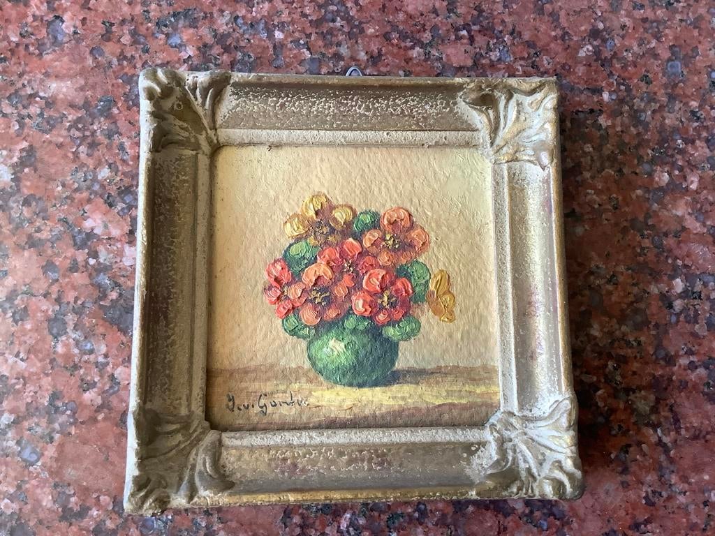 Vintage Schilderij: Bloemen in Vaas, Gesigneerd, Antiek en Kunst, Ophalen of Verzenden